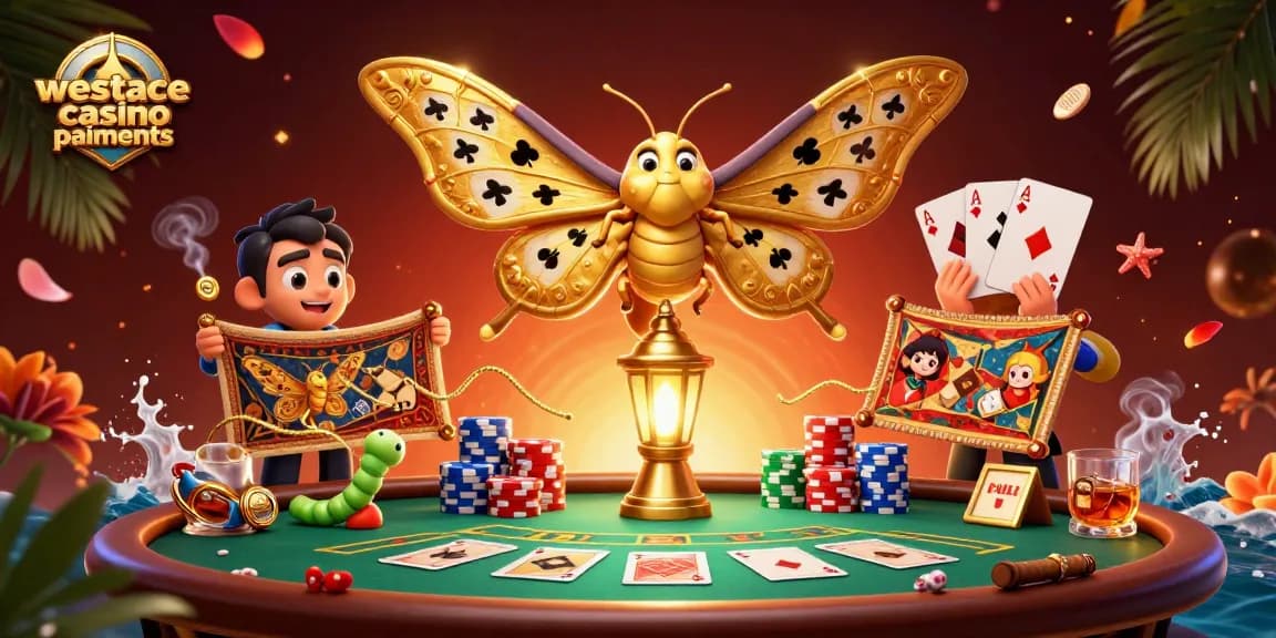 Visualisez les paiements rapides de westace casino paiements avec un papillon et des éléments de poker