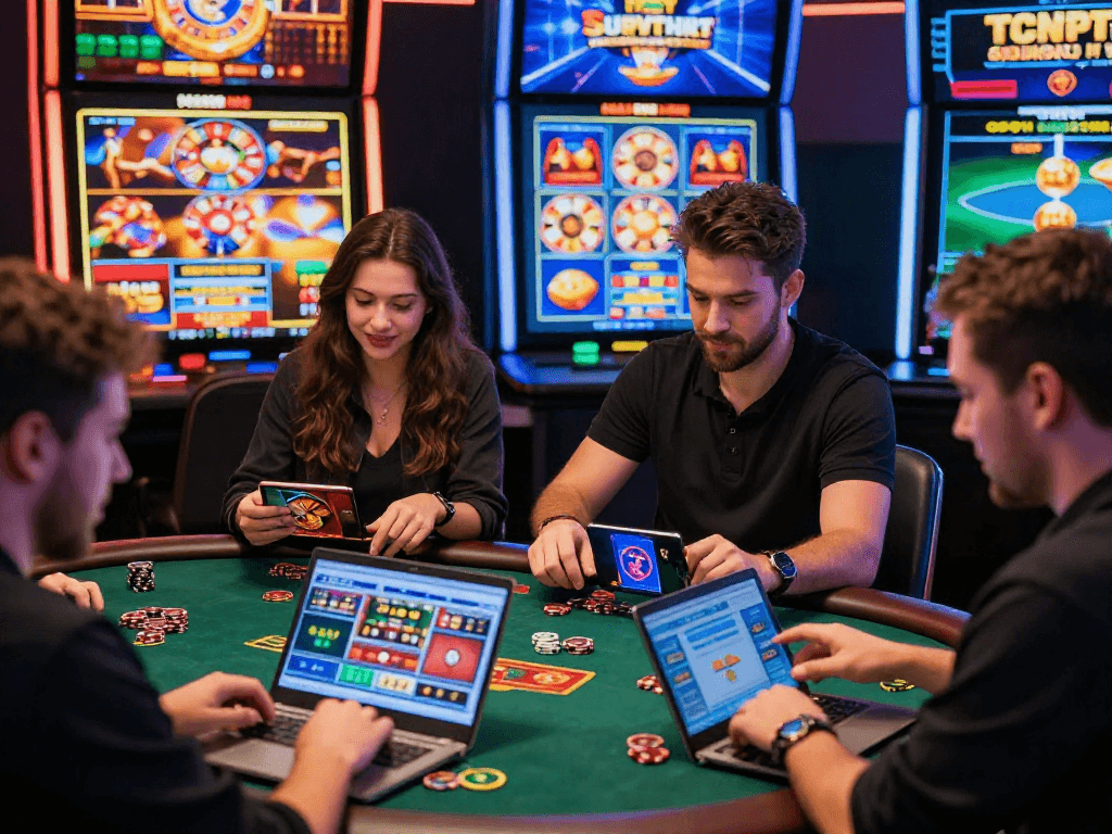 Expérience engageante au casino en ligne avec des joueurs sur différents appareils.
