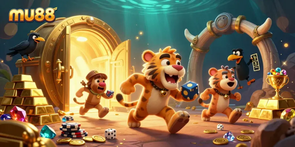 Experience the thrill of mu88 in a vibrant 3D casino with treasure and adventure.